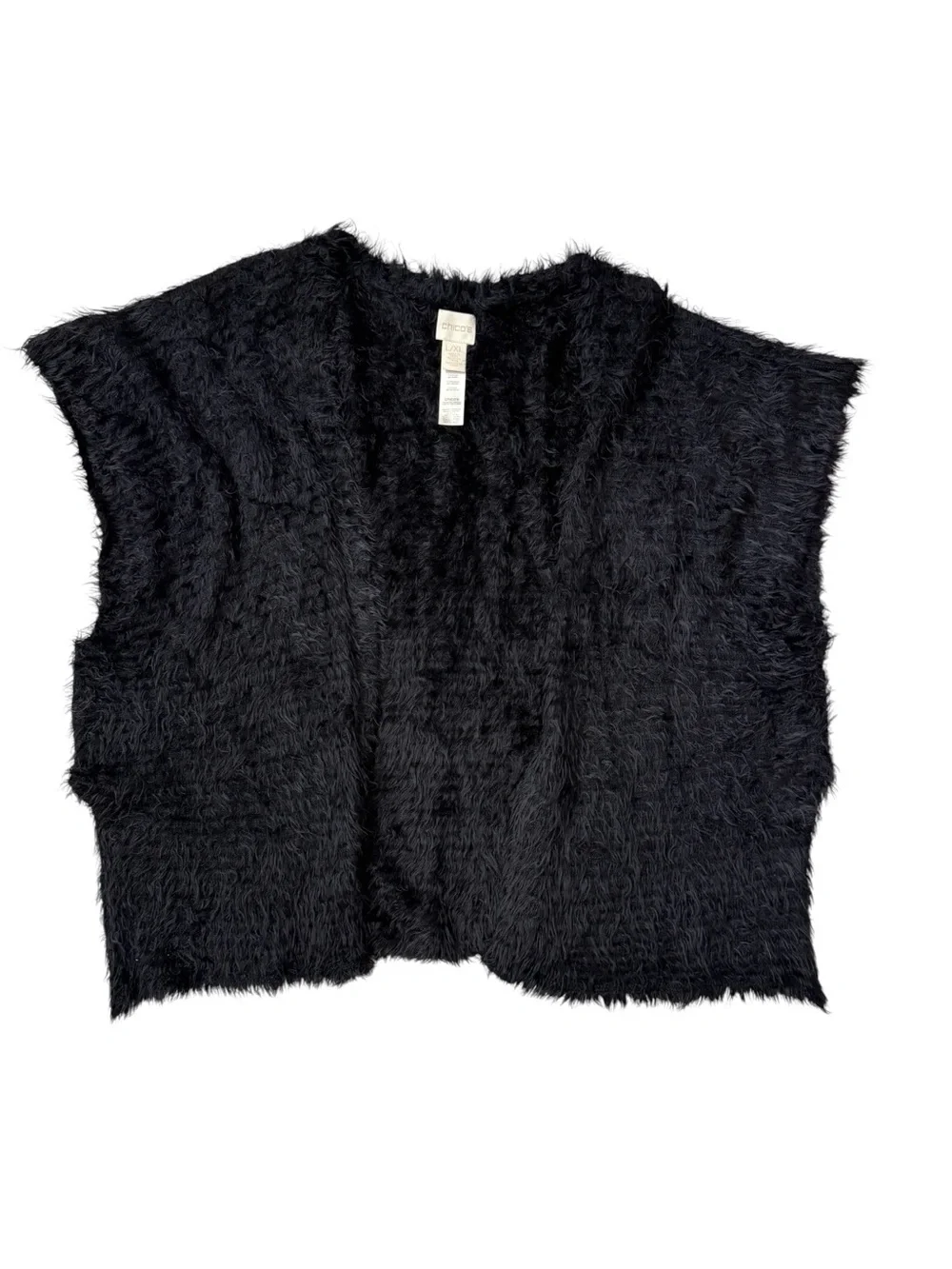 Chico’s Black Eyelash Knit Cardigan Wrap L/XL Cozy Quiet Luxury Layering
